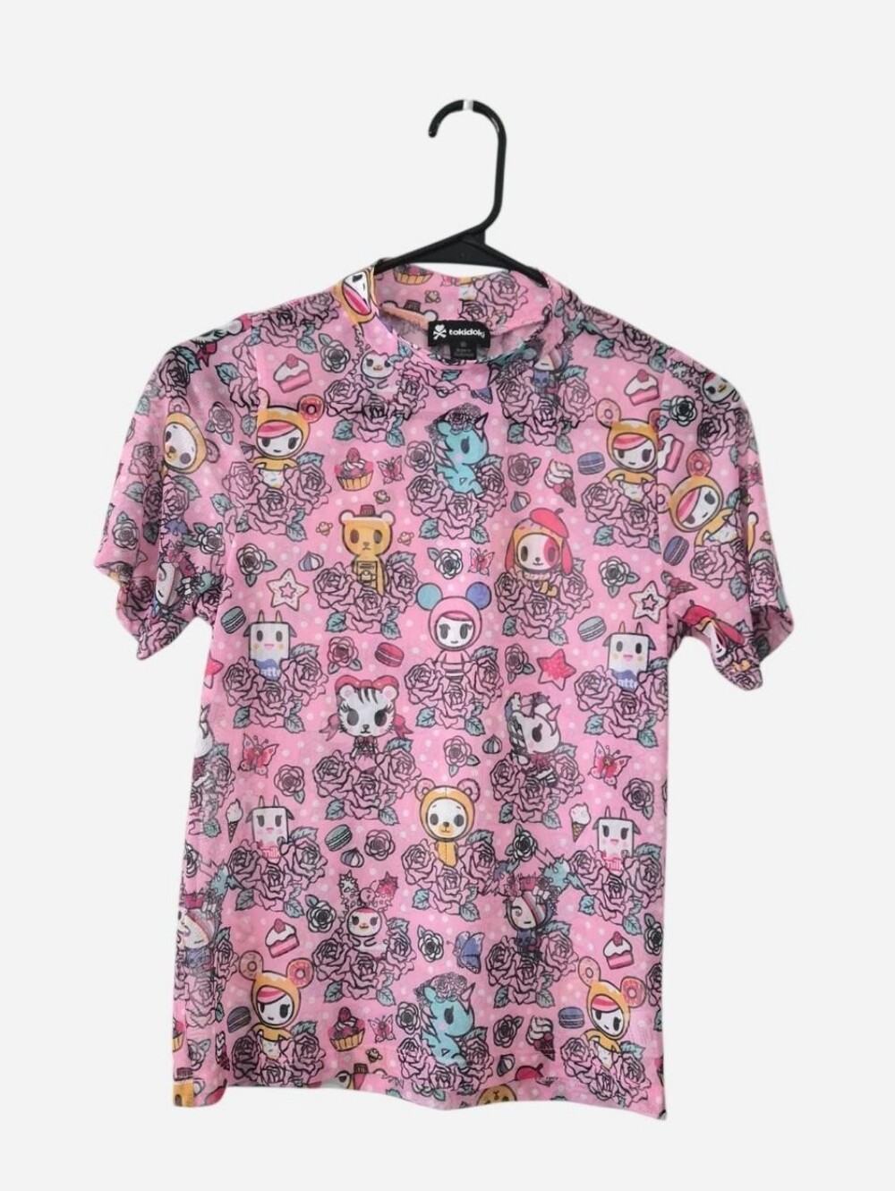 TokiDoki Flowery Friends Pink Short Sleeve Mock Turtleneck - Picture 3 of 9